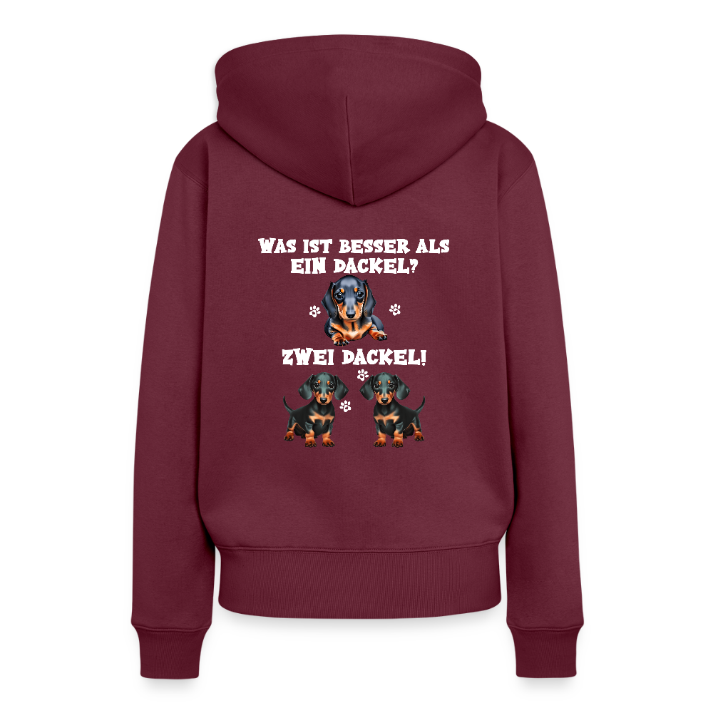 Was ist besser als ein Dackel? Zwei Dackel Rückendruck Frauen Bio Hoodie - Burgunderrot