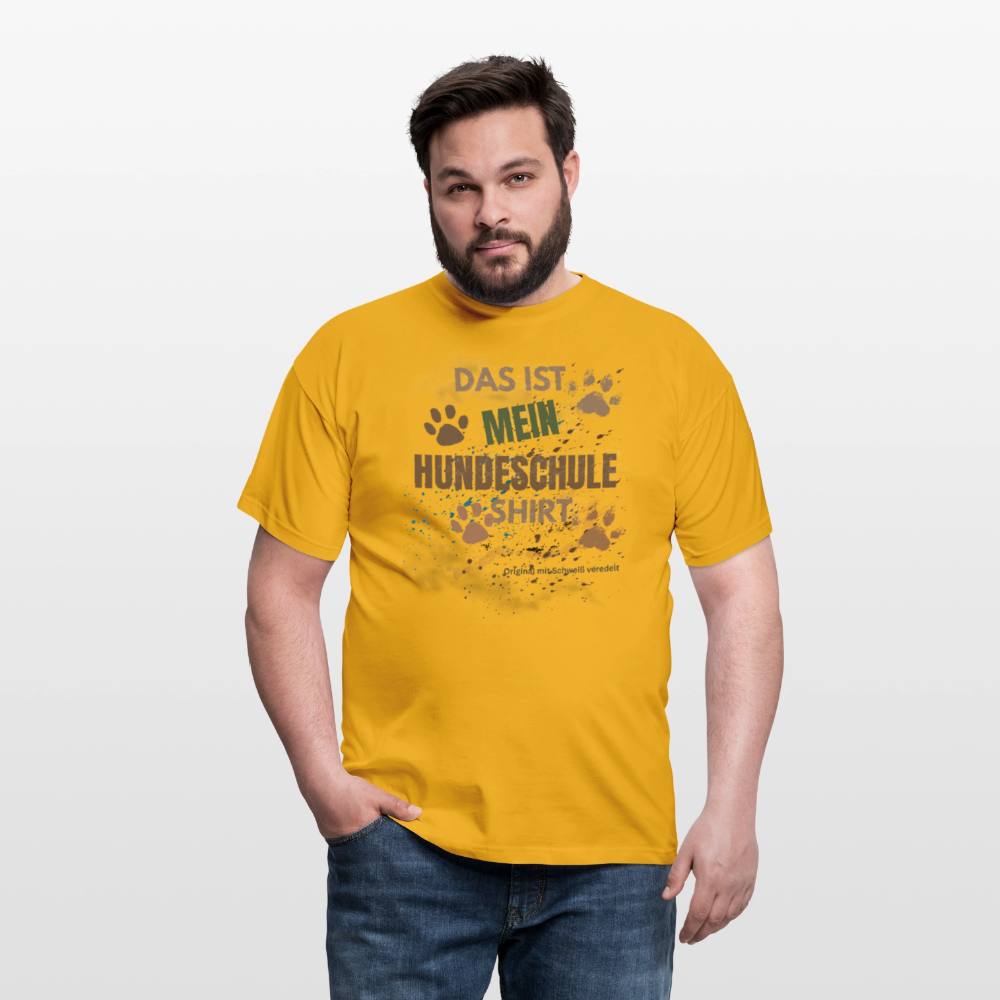 Das ist mein Hundeschule Shirt mit Pfotenabdrücken und Spritzern lustiges Männer  T-Shirt - Gelb