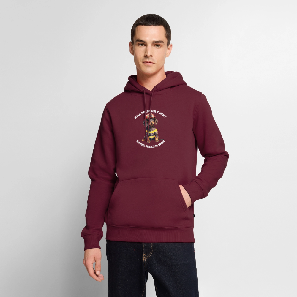 Mein Herrchen kommt, wenn’s brenzlig wird – Feuerwehr-Dackel Kapuzenpulli – Cooles Motiv für Dackel-BesitzerMänner Premium Hoodie - Burgunderrot
