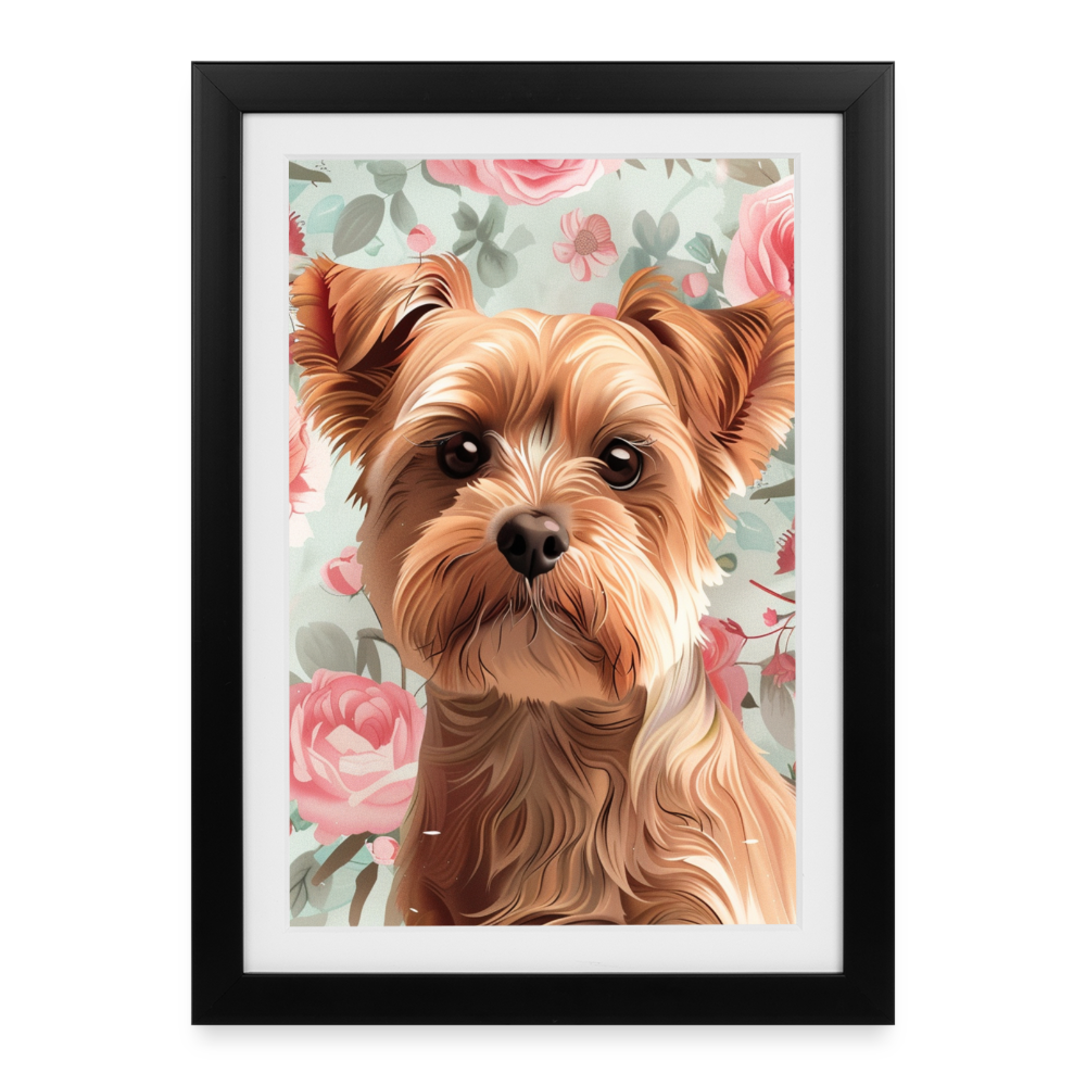 Yorkshire Terrier Wasserfarben Zeichnung Gerahmtes Poster (27 × 37 cm) - Schwarz