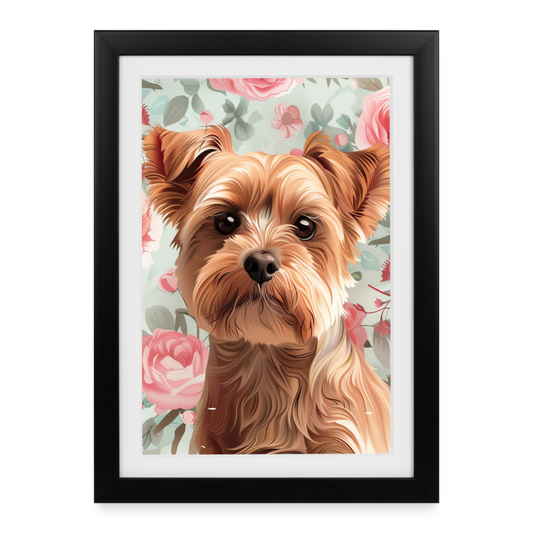 Yorkshire Terrier Wasserfarben Zeichnung Gerahmtes Poster (27 × 37 cm) - Schwarz