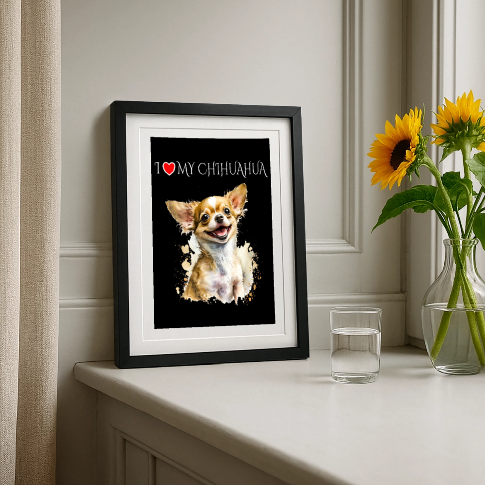 I love my Chihuahua Gerahmtes Poster (27 × 37 cm) - Schwarz
