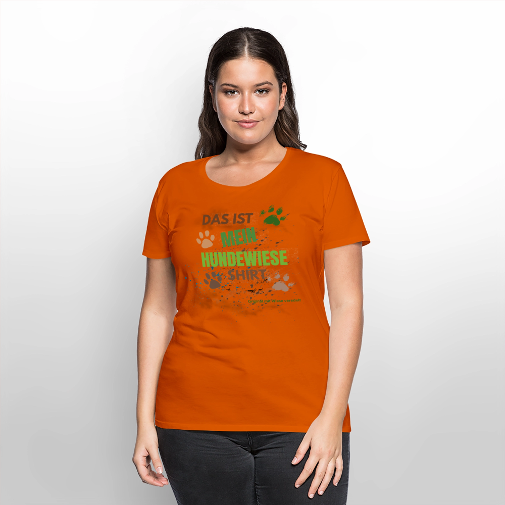 Das ist mein Hundewiese Shirt mit Pfotenabdrücken und Spritzern lustiges Frauen  T-Shirt - Orange 