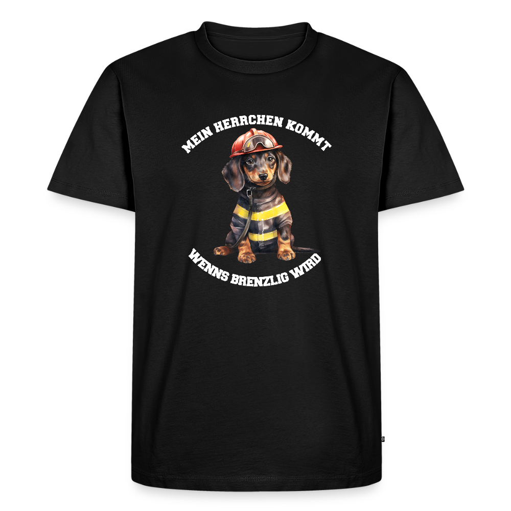 Mein Herrchen kommt, wenn’s brenzlig wird – Feuerwehr-Dackel Shirt– Cooles Motiv für Dackel-BesitzerMänner Premium Hoodie - Schwarz