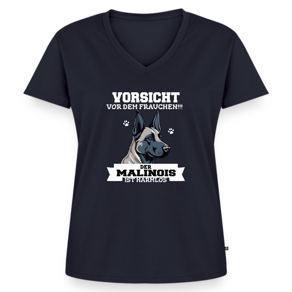 Vorsicht vor dem Frauchen der Malinois ist harmlos Frauen Shirt V-Ausschnitt - Navy