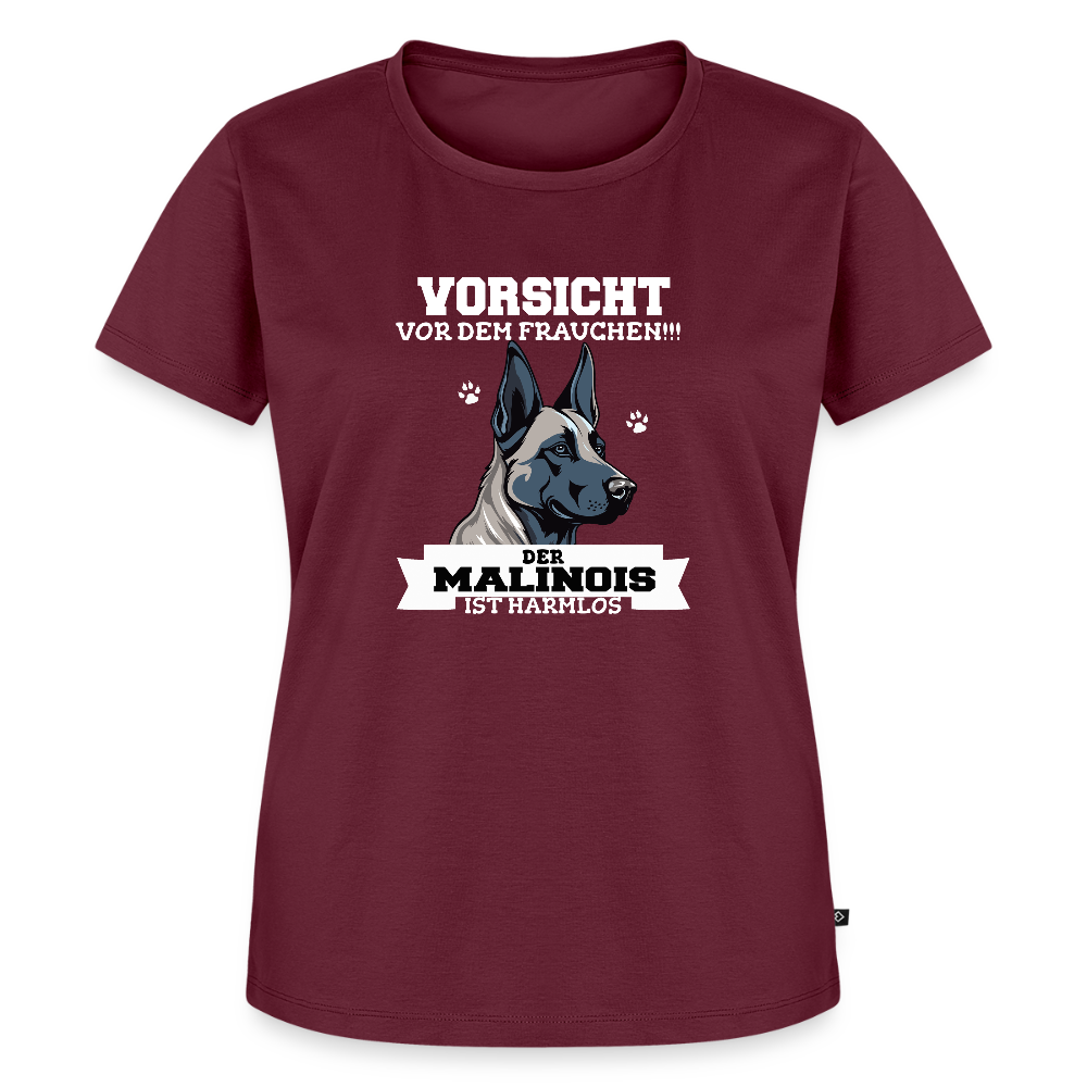 Vorsicht vor dem Frauchen der Malinois ist harmlos Frauen Premium Bio T-Shirt - Burgunderrot