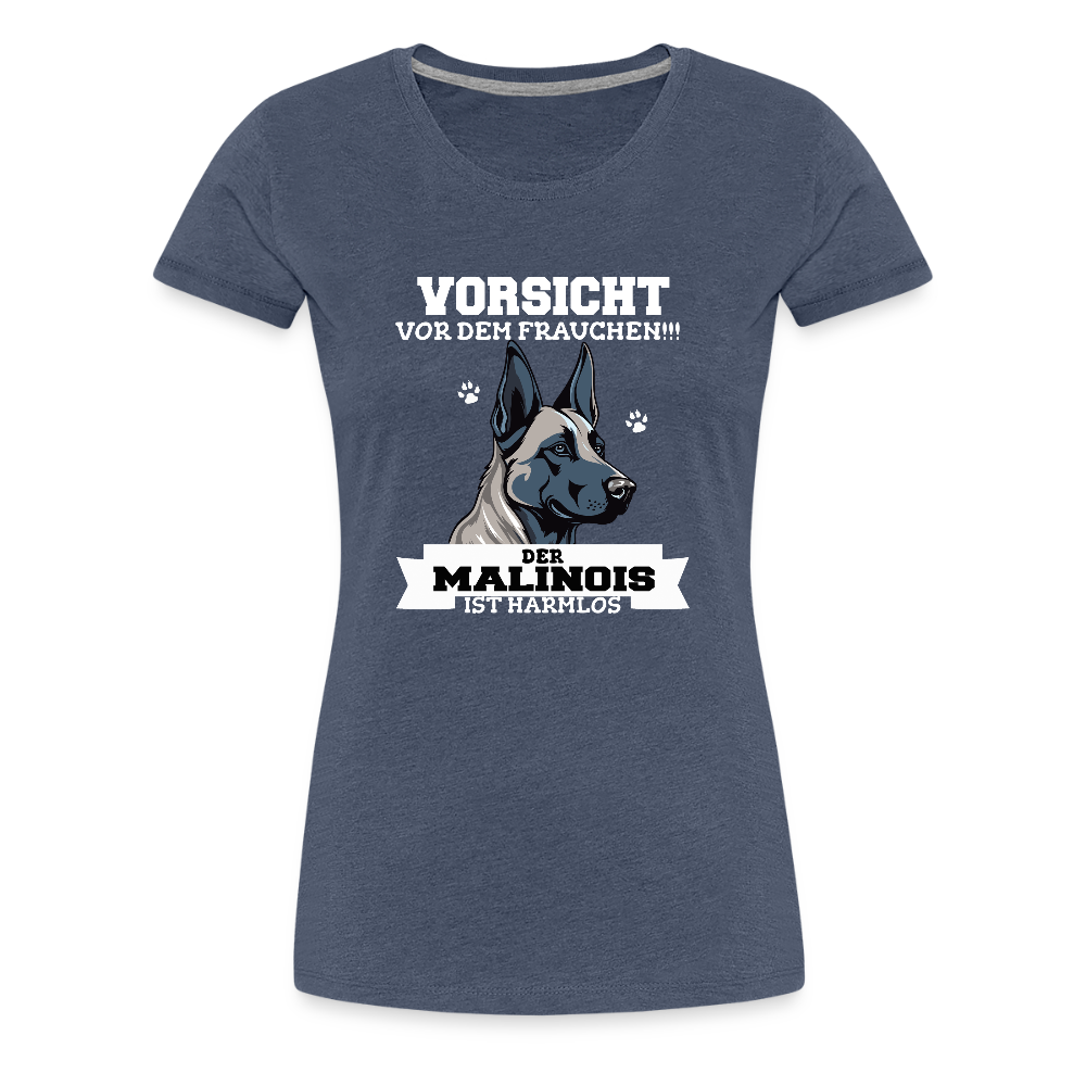 Vorsicht vor dem Frauchen der Malinois ist harmlos Frauen Premium Bio T-Shirt - Blau meliert