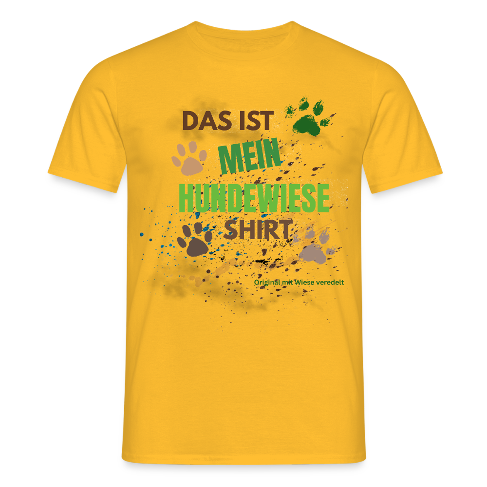 Das ist mein Hundewiese Shirt mit Pfotenabdrücken und Spritzern lustiges Frauen  T-Shirt - Gelb