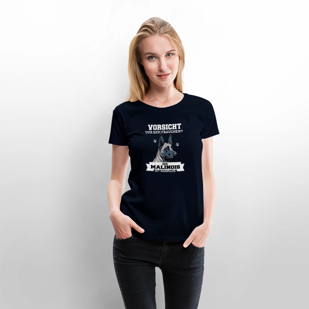 Vorsicht vor dem Frauchen der Malinois ist harmlos Frauen Premium Bio T-Shirt - Navy