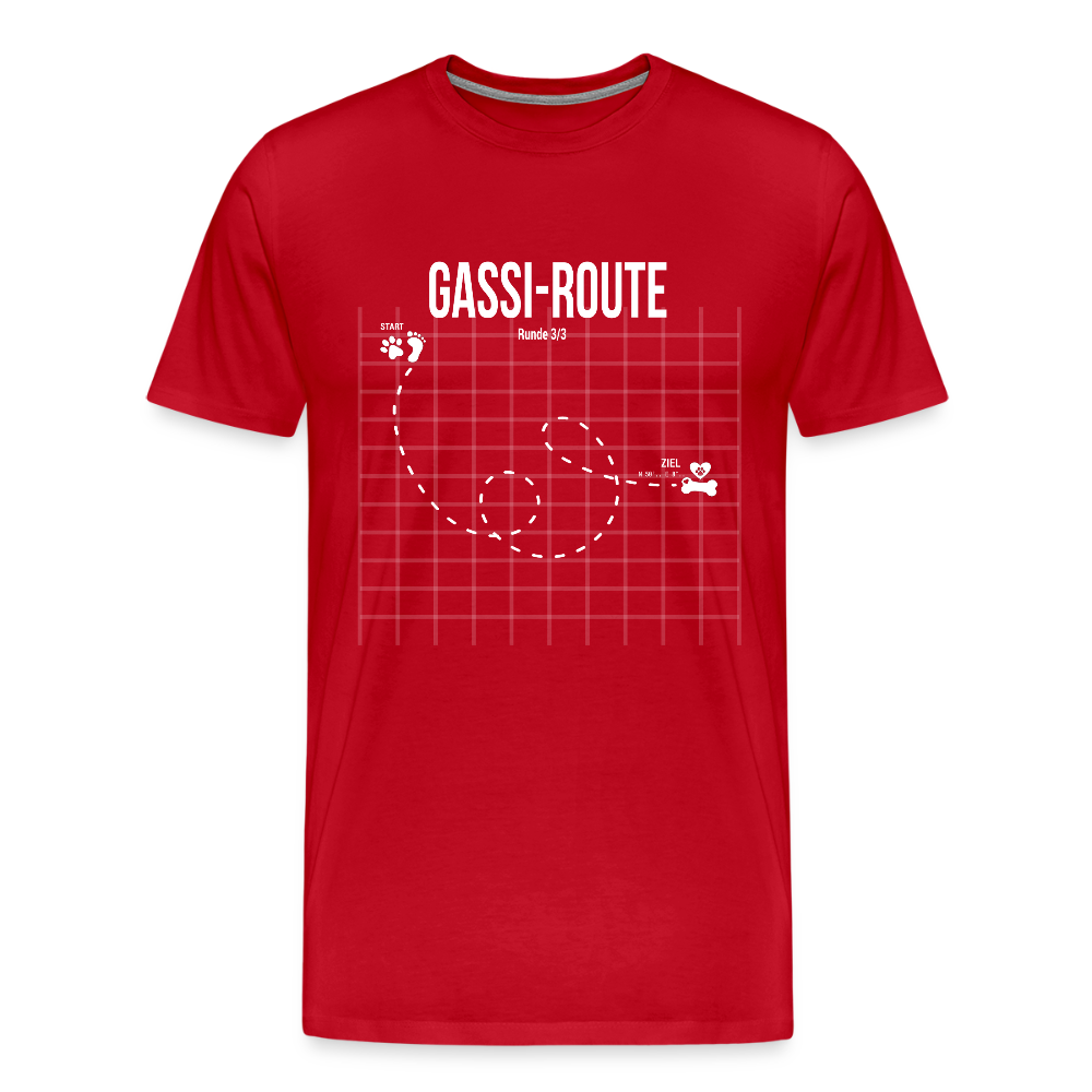Gassi-Route fun Hunde Motiv mit Pfote & Knochen 🐾  Herren Premium T-Shirt - Rot