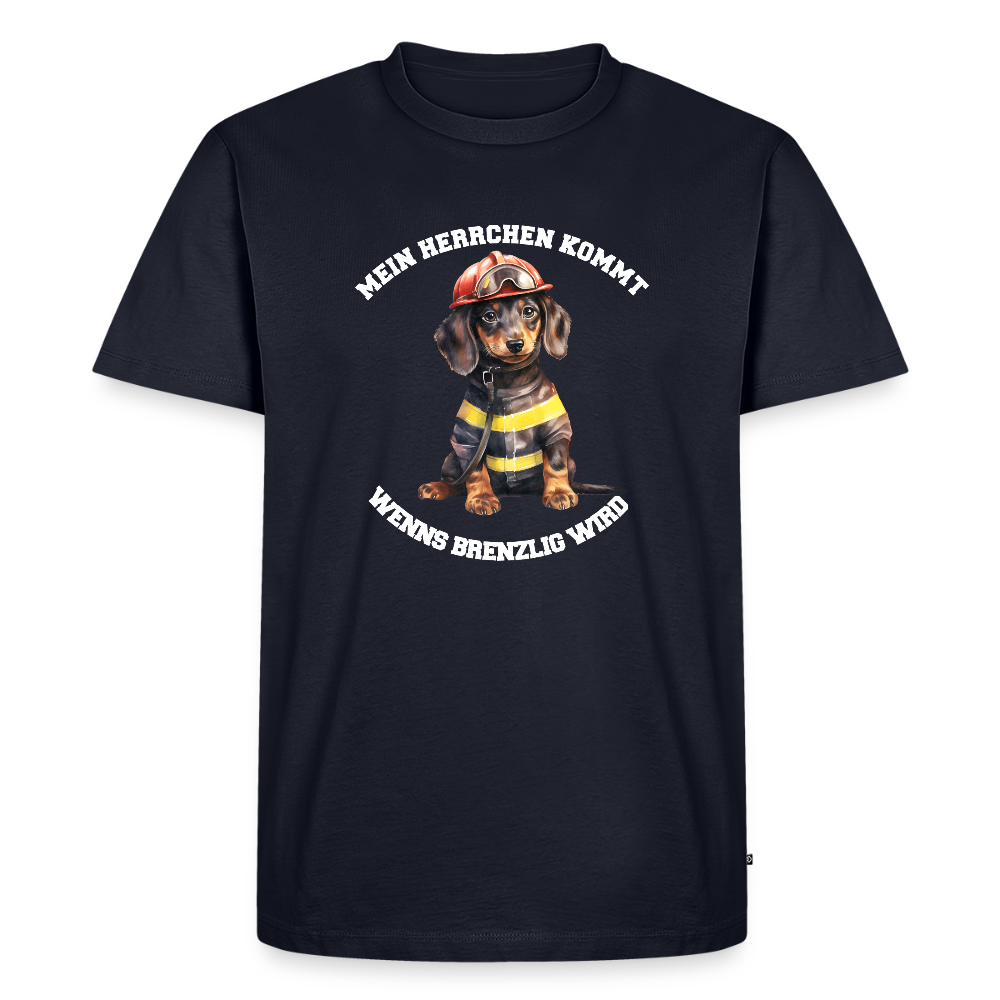 Mein Herrchen kommt, wenn’s brenzlig wird – Feuerwehr-Dackel Shirt– Cooles Motiv für Dackel-BesitzerMänner Premium Hoodie - Navy