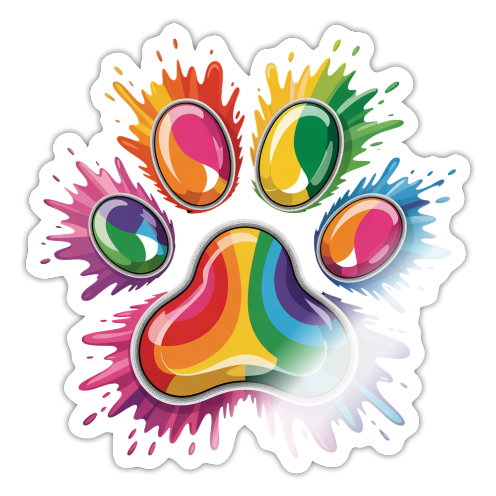 Sticker Pfote Paw bunter Wasserfarben Splash - Weiß glänzend