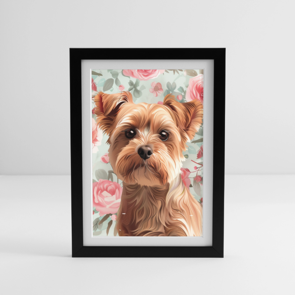 Yorkshire Terrier Wasserfarben Zeichnung Gerahmtes Poster (27 × 37 cm) - Schwarz