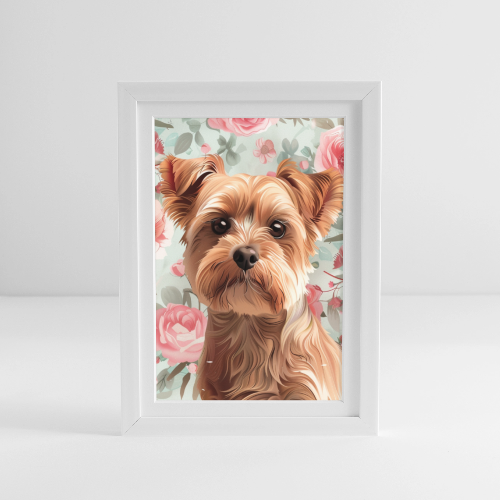 Yorkshire Terrier Wasserfarben Zeichnung Gerahmtes Poster (27 × 37 cm) - Weiß