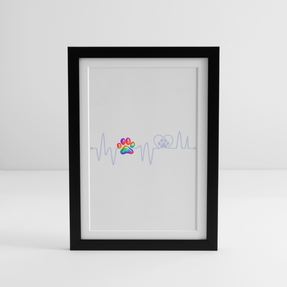 Herzschlag Heartbeat Hund Hundepfote auf weißem Hintergrund Gerahmtes Poster (27x37cm) - Schwarz