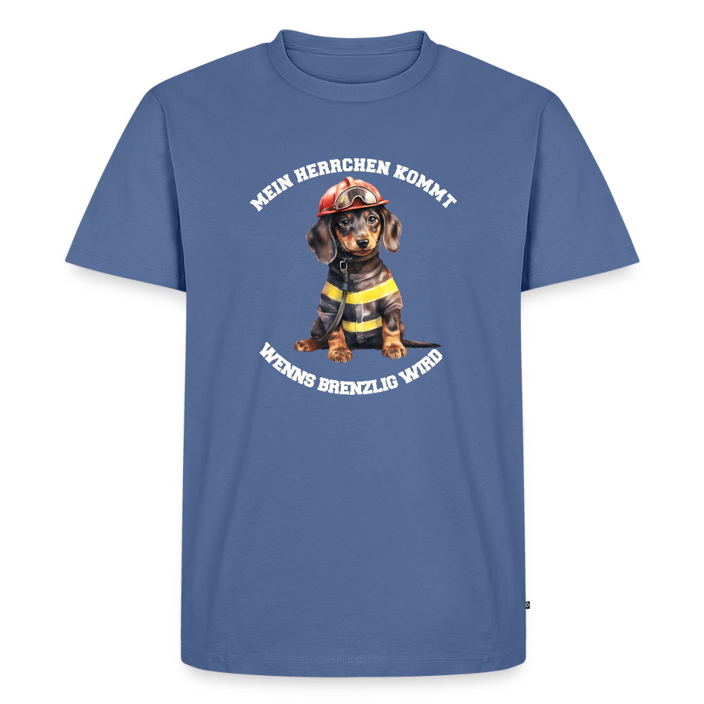 Mein Herrchen kommt, wenn’s brenzlig wird – Feuerwehr-Dackel Shirt– Cooles Motiv für Dackel-BesitzerMänner Premium Hoodie - Taubenblau