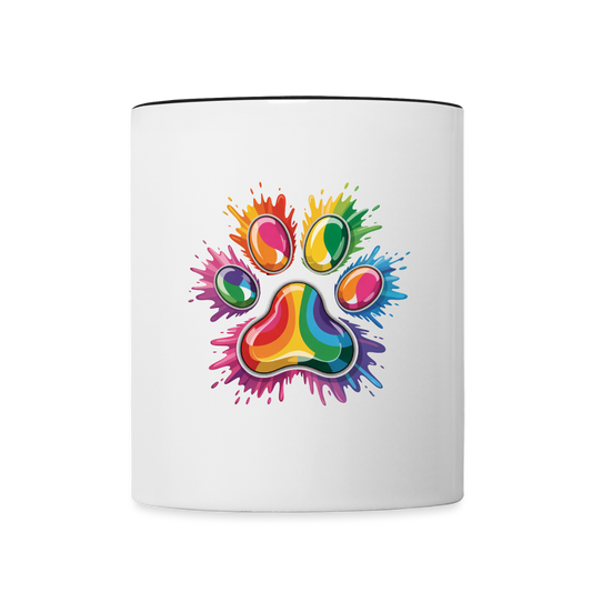 Regenbogenfarbene Hundepfote in Splash Optik Kaffeetasse zweifarbig - Weiß/Schwarz