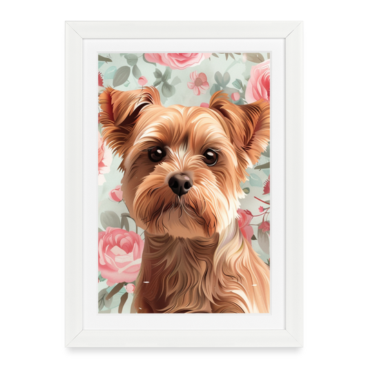 Yorkshire Terrier Wasserfarben Zeichnung Gerahmtes Poster (27 × 37 cm) - Weiß