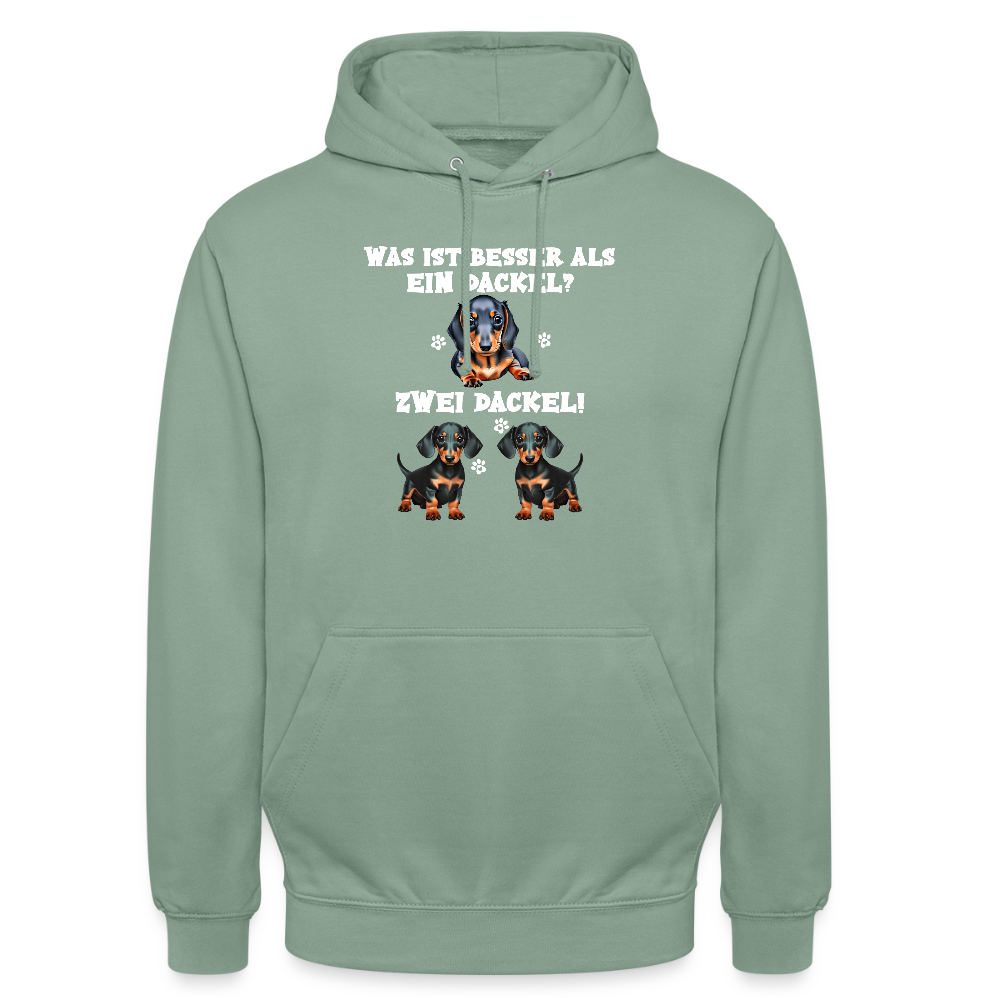Was ist besser als ein Dackel? Zwei Dackel Unisex Hoodie - Graugrün