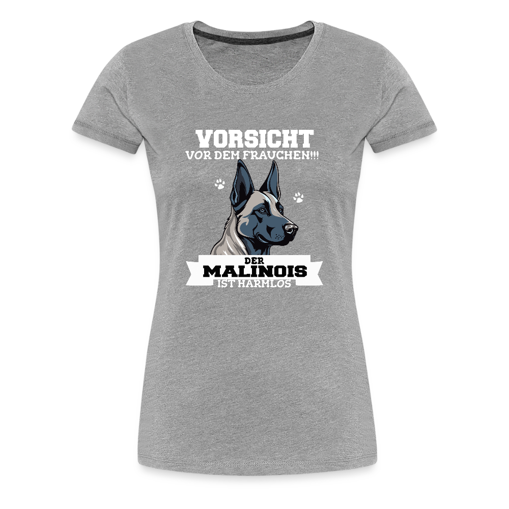 Vorsicht vor dem Frauchen der Malinois ist harmlos Frauen Premium Bio T-Shirt - Grau meliert