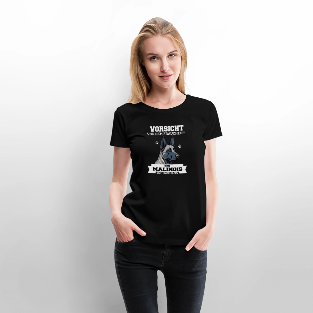 Vorsicht vor dem Frauchen der Malinois ist harmlos Frauen Premium Bio T-Shirt - Schwarz