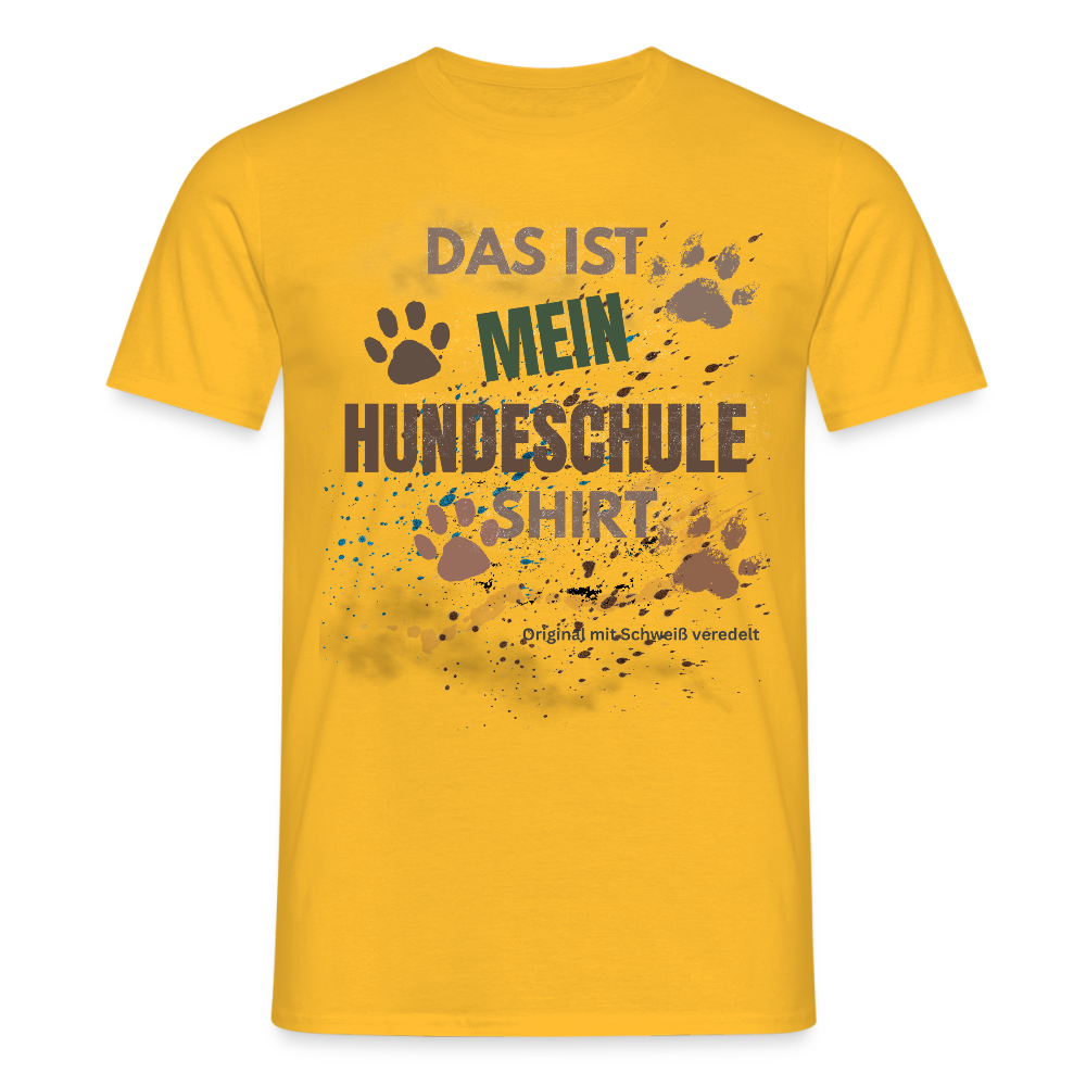 Das ist mein Hundeschule Shirt mit Pfotenabdrücken und Spritzern lustiges Männer  T-Shirt - Gelb