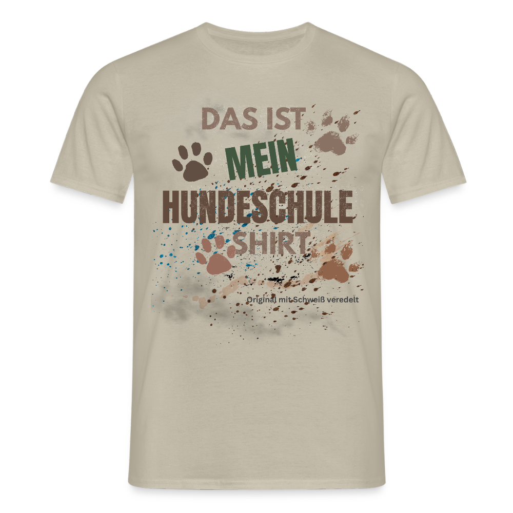 Das ist mein Hundeschule Shirt mit Pfotenabdrücken und Spritzern lustiges Männer  T-Shirt - Sandbeige
