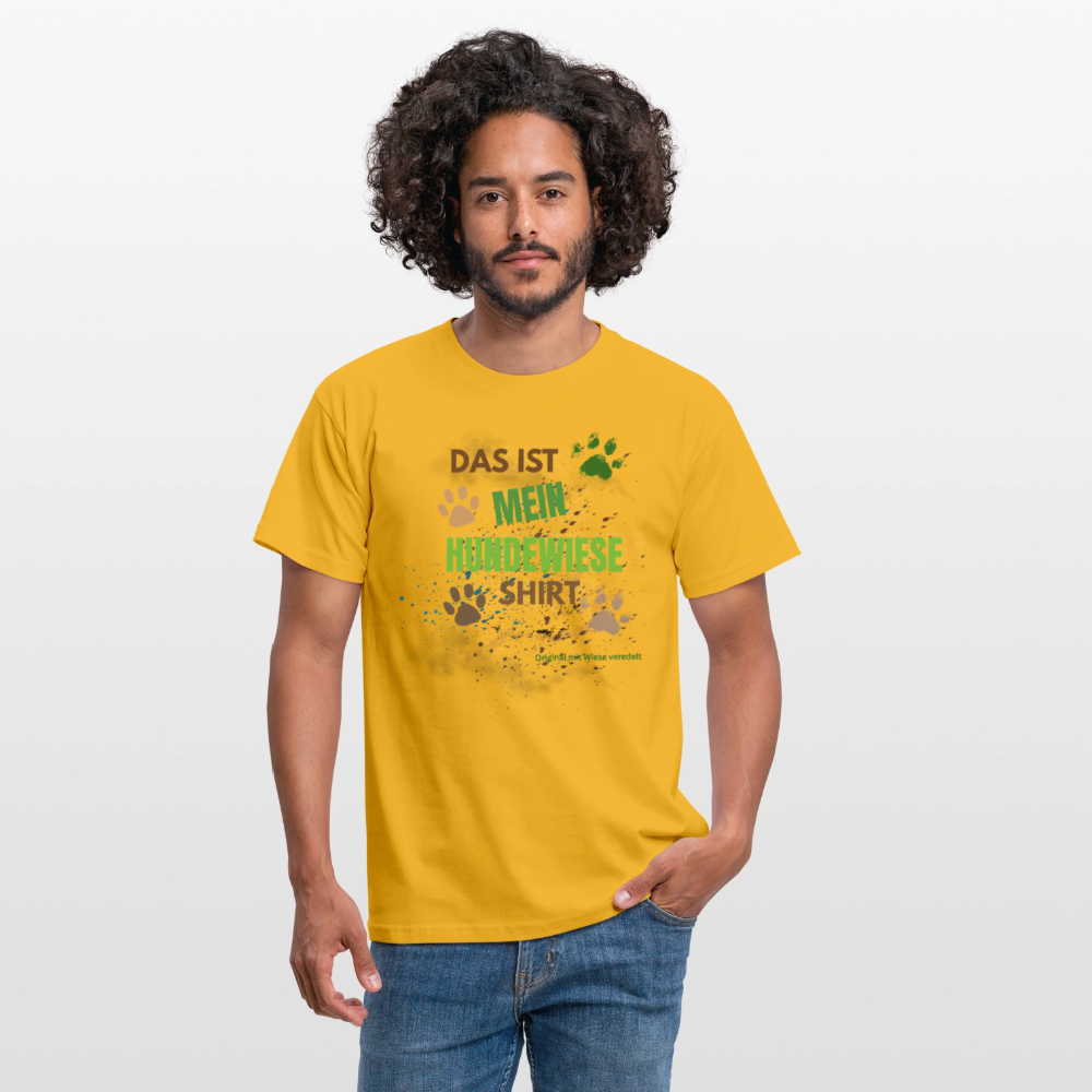 Das ist mein Hundewiese Shirt mit Pfotenabdrücken und Spritzern lustiges Frauen  T-Shirt - Gelb