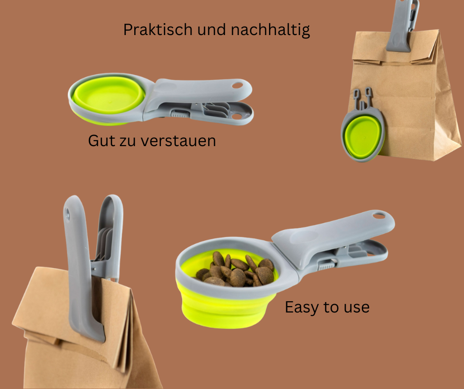 Multifunktions Futterschaufel faltbar – Silikon Travel Schaufel mit Clip für Hunde